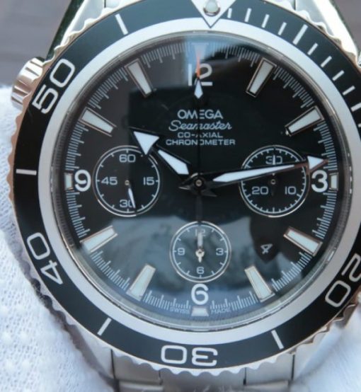 Replica Omega Seamaster Planet Ocean Chrono 45mm Black Dial Silver Markers SS Bracelet A7750 - Image 3