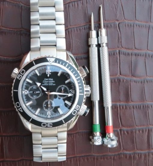 Replica Omega Seamaster Planet Ocean Chrono 45mm Black Dial Silver Markers SS Bracelet A7750 - Image 8