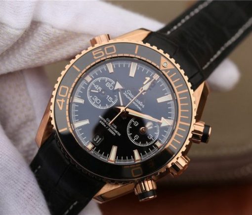 Replica Omega OMF Planet Ocean Master Chronometer RG Black Polished Bezel Black Dial Leather A9901 - Image 2