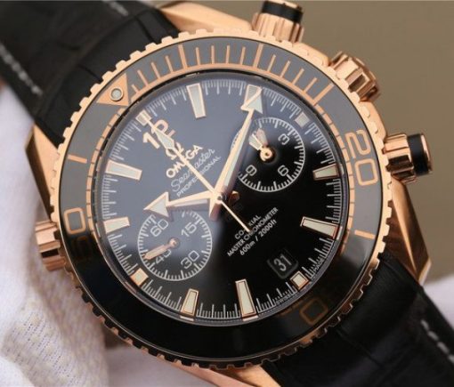 Replica Omega OMF Planet Ocean Master Chronometer RG Black Polished Bezel Black Dial Leather A9901 - Image 3
