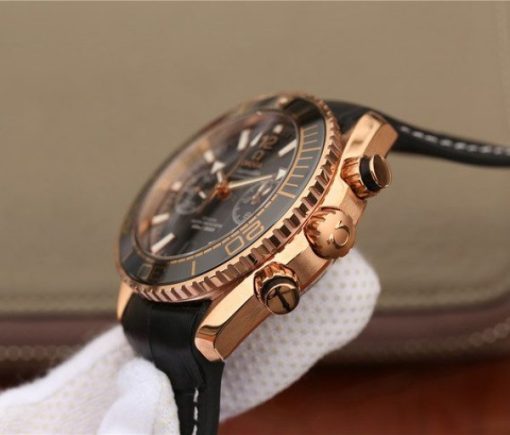 Replica Omega OMF Planet Ocean Master Chronometer RG Black Polished Bezel Black Dial Leather A9901 - Image 4