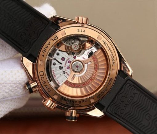 Replica Omega OMF Planet Ocean Master Chronometer RG Black Polished Bezel Black Dial Leather A9901 - Image 6