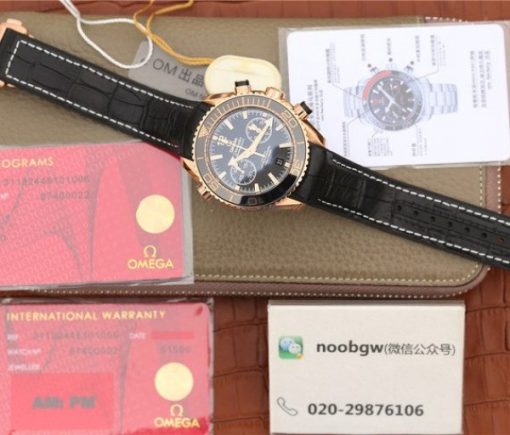Replica Omega OMF Planet Ocean Master Chronometer RG Black Polished Bezel Black Dial Leather A9901 - Image 8