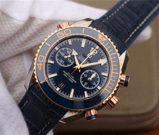 Replica Omega OMF Planet Ocean Master Chronometer SS/RG Blue Bezel Blue Dial Leather Strap A9901 - Image 2