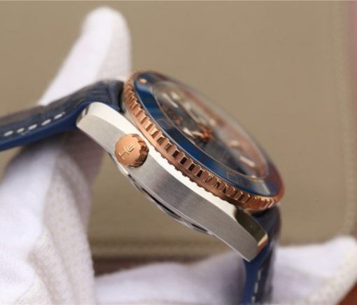Replica Omega OMF Planet Ocean Master Chronometer SS/RG Blue Bezel Blue Dial Leather Strap A9901 - Image 5