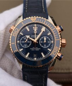 Replica Omega OMF Planet Ocean Master Chronometer SS/RG Blue Bezel Blue Dial Leather Strap A9901