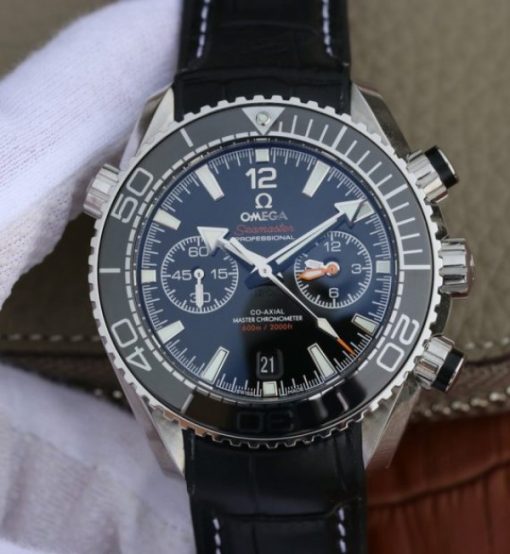 Replica Omega OMF Planet Ocean Master Chronometer Black LiquidMetal Leather Strap A9900