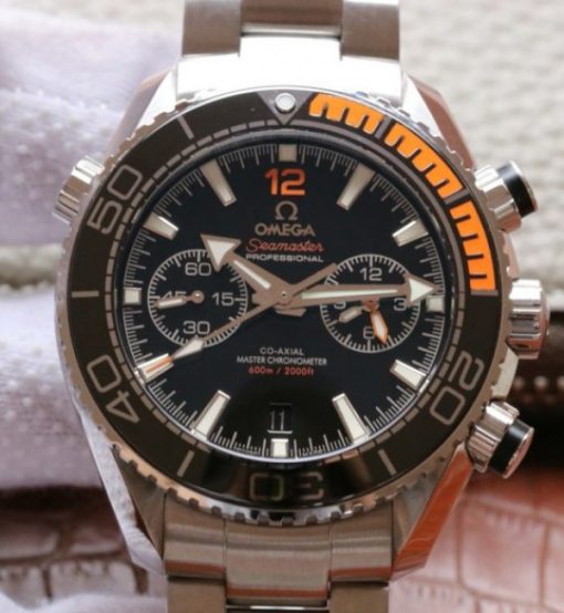 Replica Omega OMF Planet Ocean Master Chronometer Black/Orange Bezel Black Dial SS Bracelet A9900