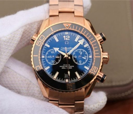 Replica Omega OMF Planet Ocean Master Chronometer RG Black Bezel Black Dial RG Bracelet A9901