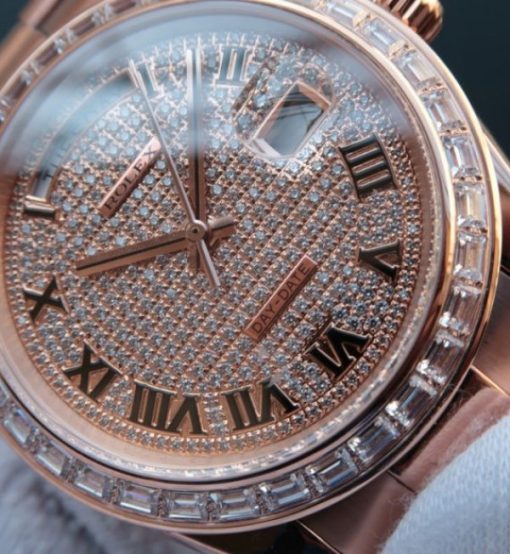 Replica Rolex Day-Date 218399 Roman Numerals RG Full Diamonds A3255 - Image 2