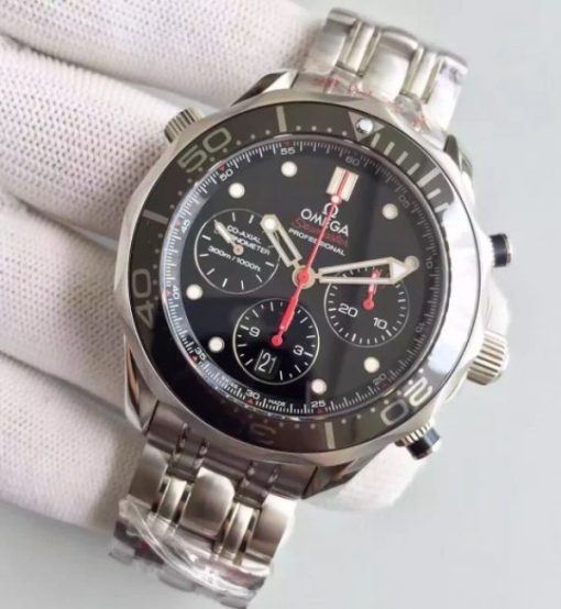Replica Omega Seamaster 300m Diver Black Dial Black Inner Bezel SS Bracelet A7753 - Image 2