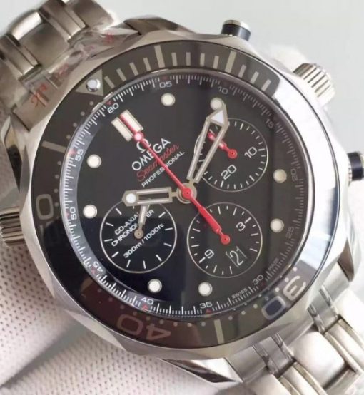 Replica Omega Seamaster 300m Diver Black Dial Black Inner Bezel SS Bracelet A7753 - Image 3