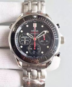 Replica Omega Seamaster 300m Diver Black Dial Black Inner Bezel SS Bracelet A7753
