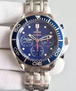 Replica Omega Seamaster 300m Diver Blue Dial Blue Bezel SS Bracelet A7753