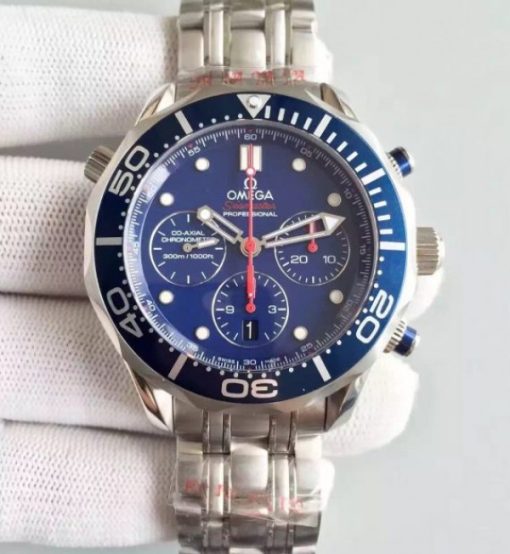 Replica Omega Seamaster 300m Diver Blue Dial Blue Bezel SS Bracelet A7753