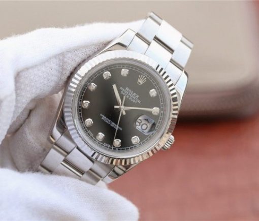 Replica Rolex DateJust 41mm 126334 Fluted Bezel Black Dial Diamonds Markers Jubilee Bracelet A3235 - Image 2
