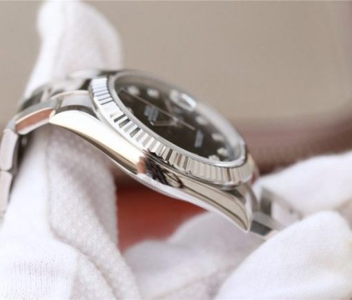 Replica Rolex DateJust 41mm 126334 Fluted Bezel Black Dial Diamonds Markers Jubilee Bracelet A3235 - Image 6