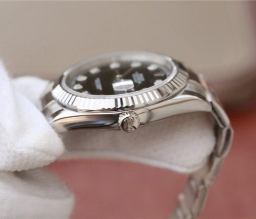 Replica Rolex DateJust 41mm 126334 Fluted Bezel Black Dial Diamonds Markers Jubilee Bracelet A3235 - Image 7