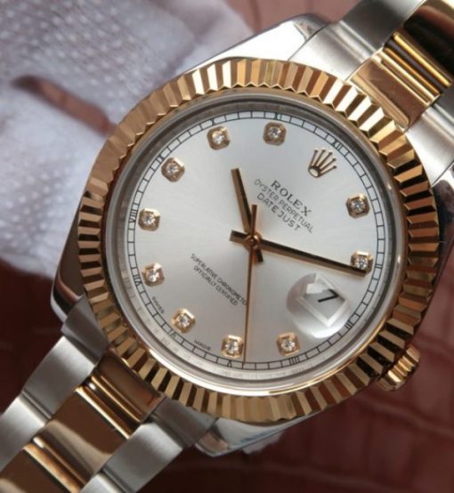 Replica Rolex DateJust SS/RG White Dial RG Wrapped Fluted Beze SS/RG Bracelet A2836 - Image 2