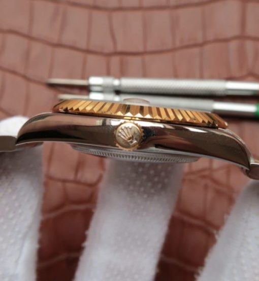 Replica Rolex DateJust SS/RG White Dial RG Wrapped Fluted Beze SS/RG Bracelet A2836 - Image 4