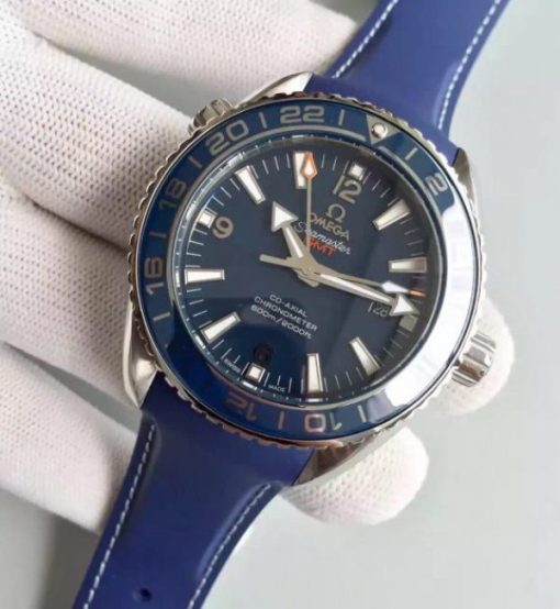 Replica Omega Planet Ocean SS GMT Blue Dial Silver Markers Blue Rubber Strap A8605 - Image 2