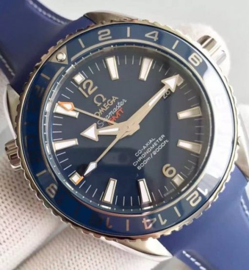 Replica Omega Planet Ocean SS GMT Blue Dial Silver Markers Blue Rubber Strap A8605 - Image 3