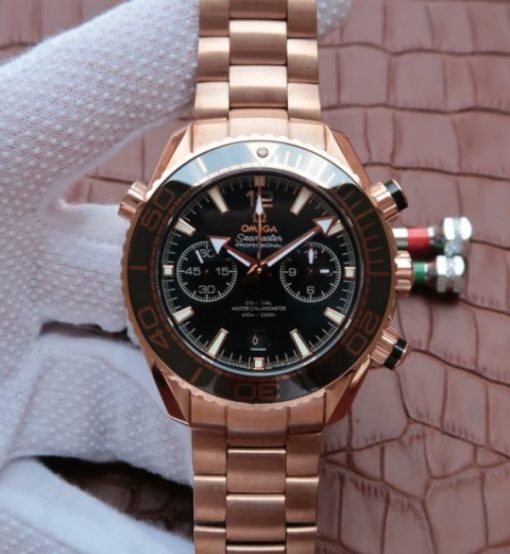 Replica Omega Planet Ocean Master Chronometer RG Black Bezel Black Dial RG Bracelet A9301