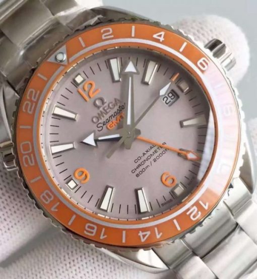 Replica Omega Planet Ocean SS GMT Gray Dial Orange Bezel SS Bracelet A8605 - Image 3