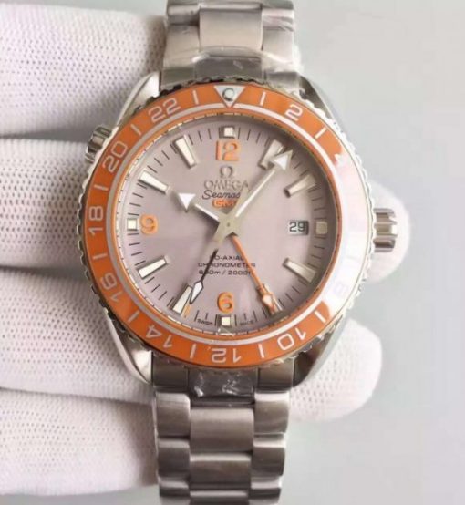 Replica Omega Planet Ocean SS GMT Gray Dial Orange Bezel SS Bracelet A8605