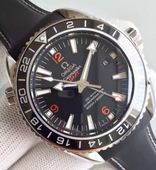 Replica Omega Planet Ocean SS GMT Black Dial Orange Markers Rubber Strap A8605 - Image 2
