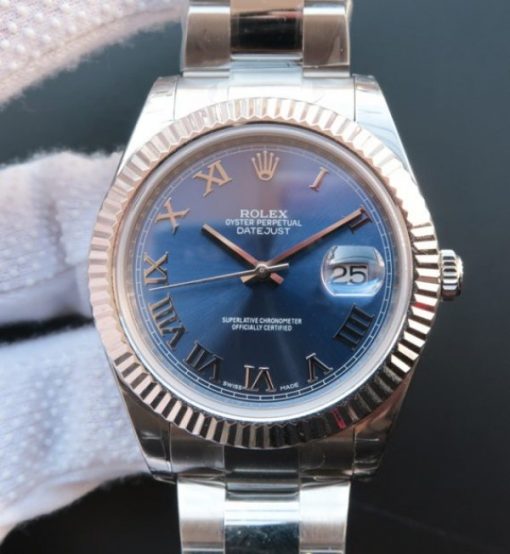 Replica Rolex DateJust 41mm 116334 SS Blue Dial Roman Markers SS Bracelet A3136