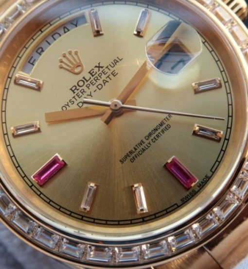 Replica Rolex Day-Date II RG Gold Dial Diamonds Bezel White/Red Crystal Markers RG Bracelet A3255 - Image 2