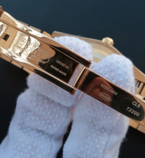 Replica Rolex Day-Date II RG Gold Dial Diamonds Bezel White/Red Crystal Markers RG Bracelet A3255 - Image 6