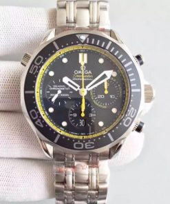 Replica Omega Seamaster 300m Diver SS Black Dial Yellow Inner Bezel SS Bracelet A7753