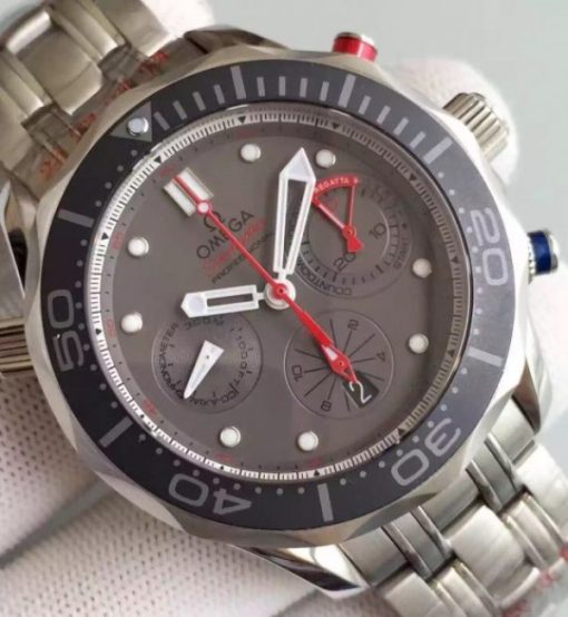 Replica Omega Seamaster 300m Diver ETNZ Regatta Co-Axial Chronograph Gray Dial SS Bracelet A7753 - Image 2