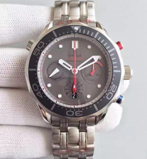 Replica Omega Seamaster 300m Diver ETNZ Regatta Co-Axial Chronograph Gray Dial SS Bracelet A7753