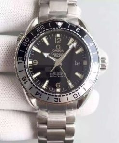 Replica Omega Planet Ocean 600M GMT Black/Silver Bezel Black Dial SS Bracelet A8906