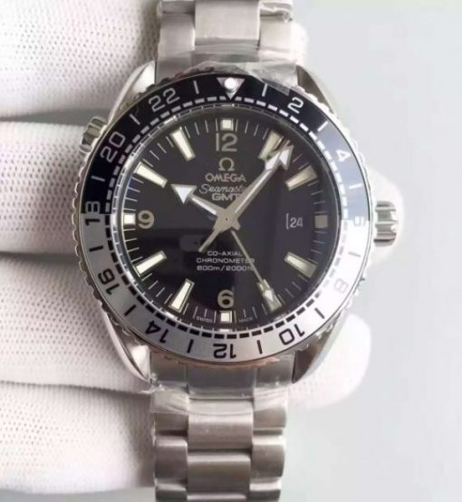 Replica Omega Planet Ocean 600M GMT Black/Silver Bezel Black Dial SS Bracelet A8906