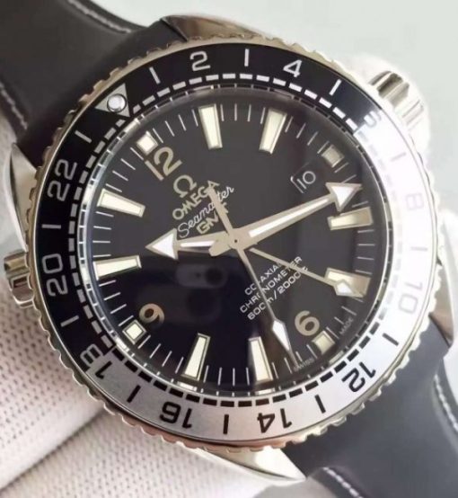 Replica Omega Planet Ocean 600M GMT Black/Silver Bezel Black Dial Rubber Strap A8906 - Image 3