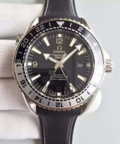 Replica Omega Planet Ocean 600M GMT Black/Silver Bezel Black Dial Rubber Strap A8906
