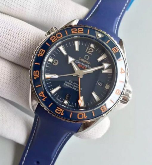 Replica Omega Planet Ocean GMT Goodplanet Blue Bezel Orange Marker Blue Dial Rubber A8605 - Image 2