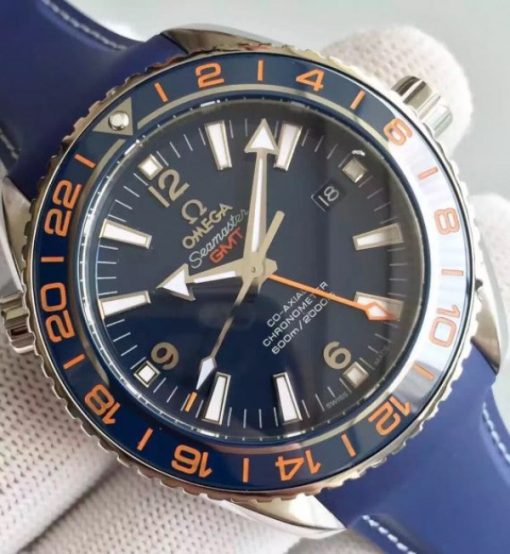 Replica Omega Planet Ocean GMT Goodplanet Blue Bezel Orange Marker Blue Dial Rubber A8605 - Image 3