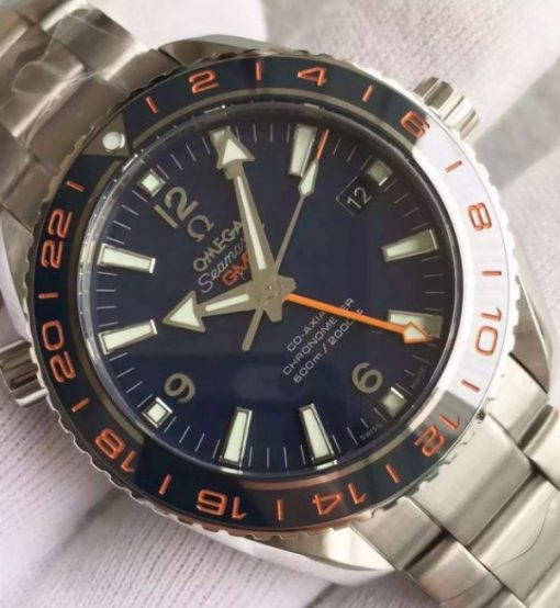 Replica Omega Planet Ocean GMT Goodplanet Blue Bezel Orange Marker Blue Dial SS Bracelet A8605 - Image 3