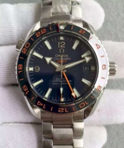 Replica Omega Planet Ocean GMT Goodplanet Blue Bezel Orange Marker Blue Dial SS Bracelet A8605