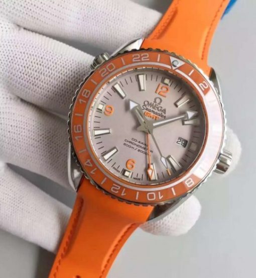 Replica Omega Planet Ocean SS GMT Gray Dial Orange Bezel Rubber Strap A8615 - Image 2