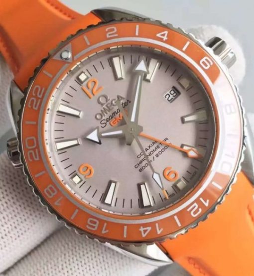 Replica Omega Planet Ocean SS GMT Gray Dial Orange Bezel Rubber Strap A8615 - Image 3