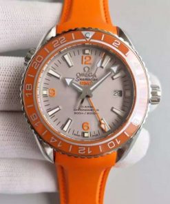 Replica Omega Planet Ocean SS GMT Gray Dial Orange Bezel Rubber Strap A8615