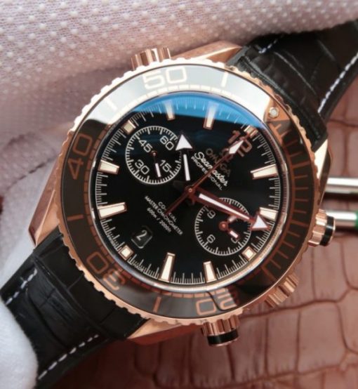 Replica Omega Planet Ocean Master Chronometer RG Black Bezel Black Dial Leather A9301 - Image 2