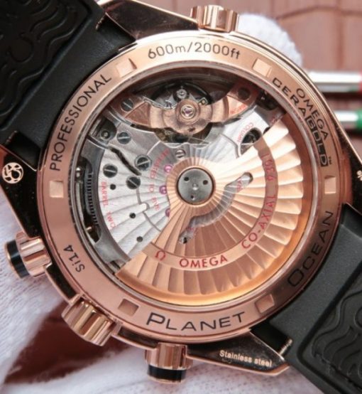 Replica Omega Planet Ocean Master Chronometer RG Black Bezel Black Dial Leather A9301 - Image 6