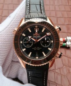 Replica Omega Planet Ocean Master Chronometer RG Black Bezel Black Dial Leather A9301